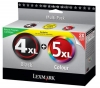 LEXMARK 2er Pack 2 Druckerpatronen Nr. 4XL + Nr. 5XL - Schwarz und Farbe + Papier Goodway - 80 g/m2- A4 - 500 Blatt 