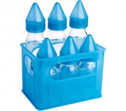 DBB REMOND 6 Milchflschchen aus Glas blau (3 x 250 ml + 3 x 110 ml) + Abtropfgitter fr Babyflaschen 