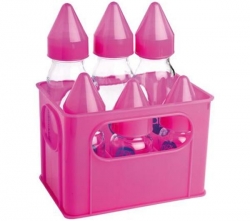 DBB REMOND 6 Milchflschchen aus Glas rosa (3 x 250 ml + 3 x 110 ml) + Abtropfgitter fr Babyflaschen 
