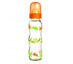 DBB REMOND Babyflasche Rgul'Air Hasen mit orangefarbenem Deckel (290 ml) + Kautschuk-Schnuller fr Kleinkinder Marienkfer - mit Auto-Verschlusstechnik 